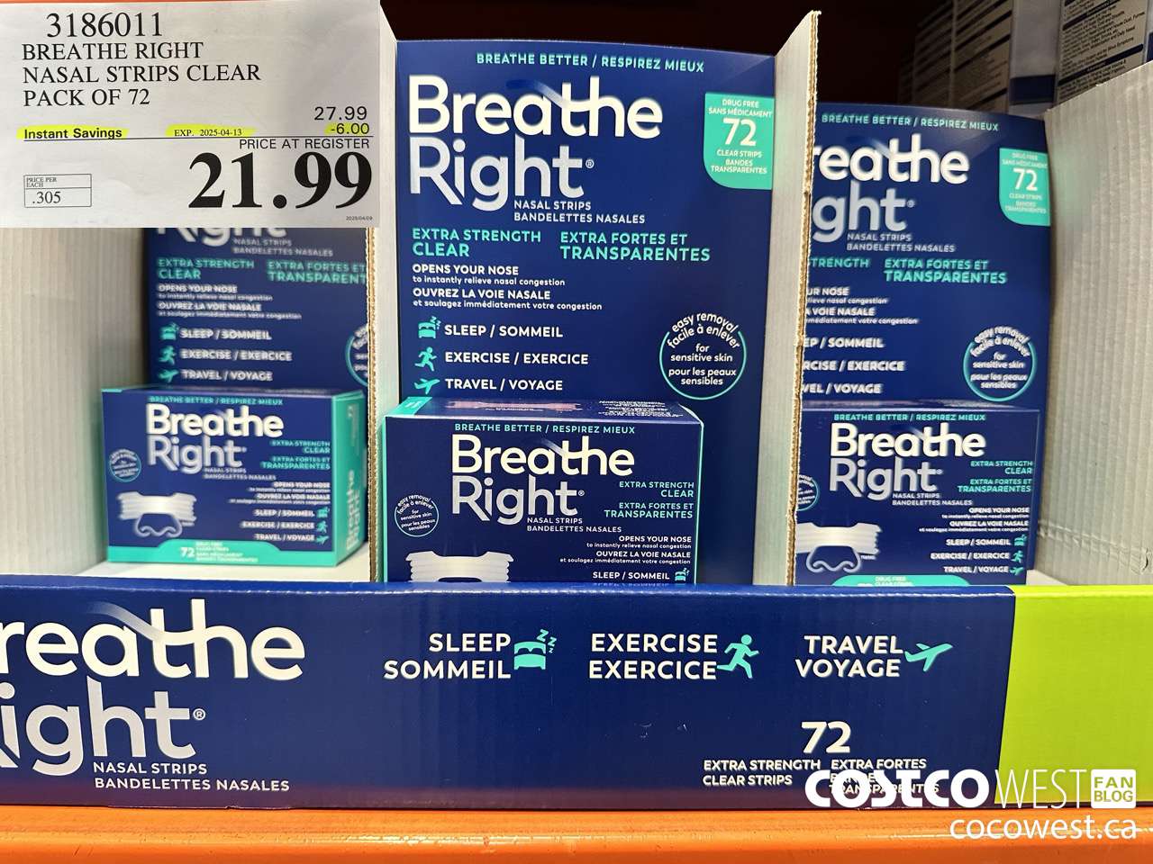 3186011 BREATHE RIGHT NASAL STRIPS EXT CLEAR PACK OF 72 ($6.00 INSTANT SAVINGS EXPIRES ON 2025-04-13) $21.99
