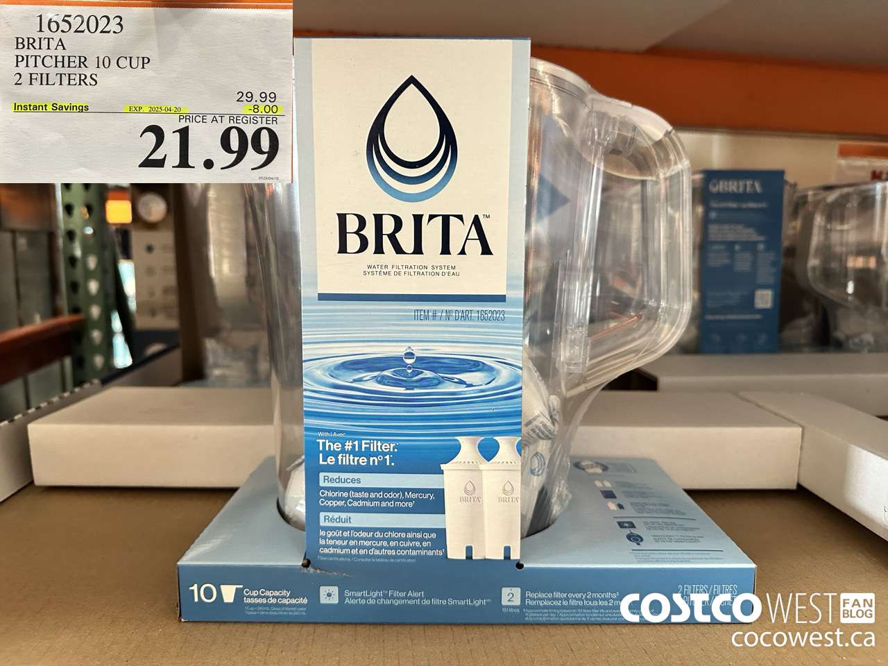 1652023 BRITA PITCHER 10 CUP 2 FILTERS ($8.00 INSTANT SAVINGS EXPIRES ON 2025-04-20) $21.99