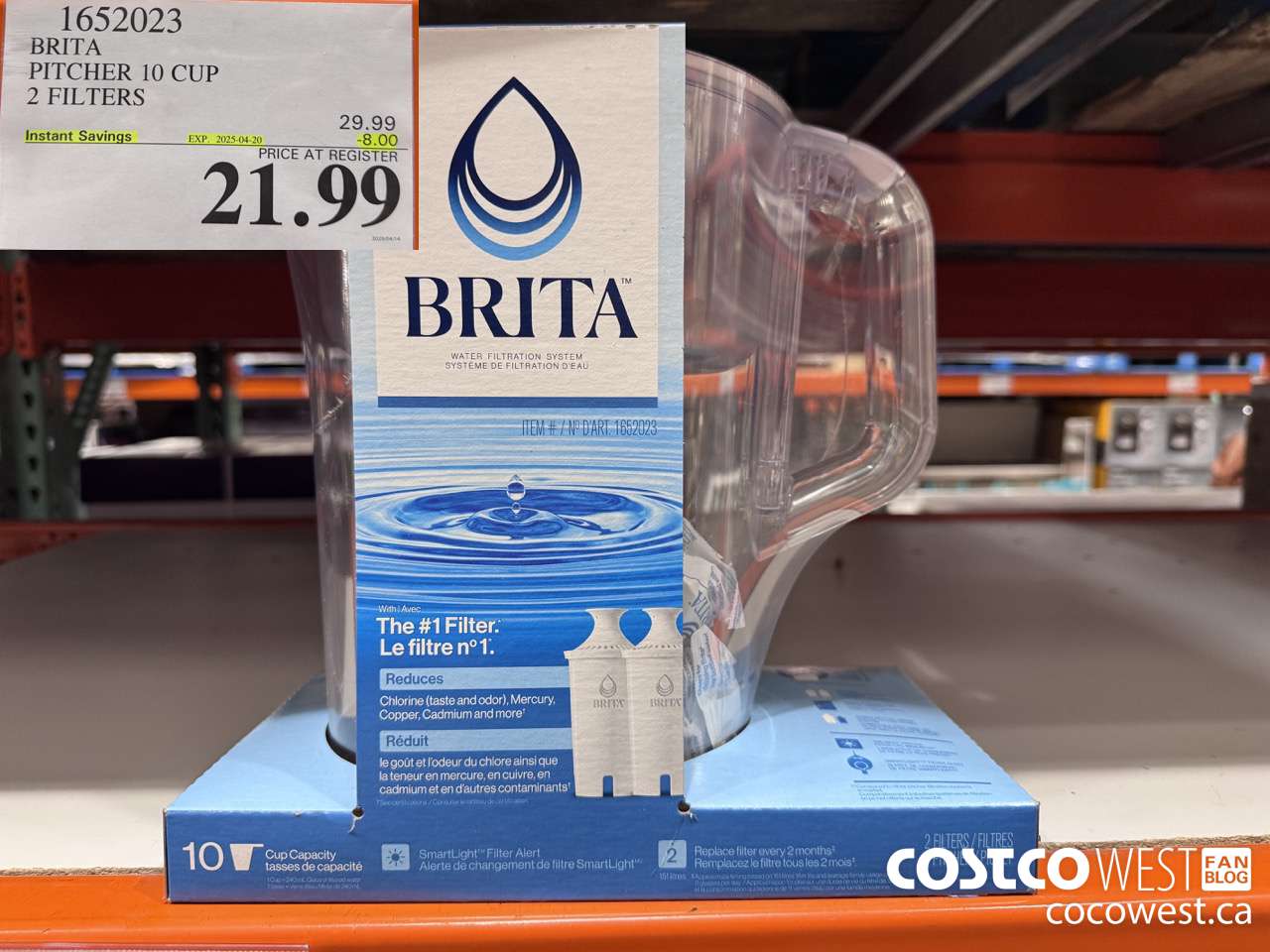 1652023 BRITA PITCHER 10 CUP 2 FILTERS ($8.00 INSTANT SAVINGS EXPIRES ON 2025-04-20) $21.99