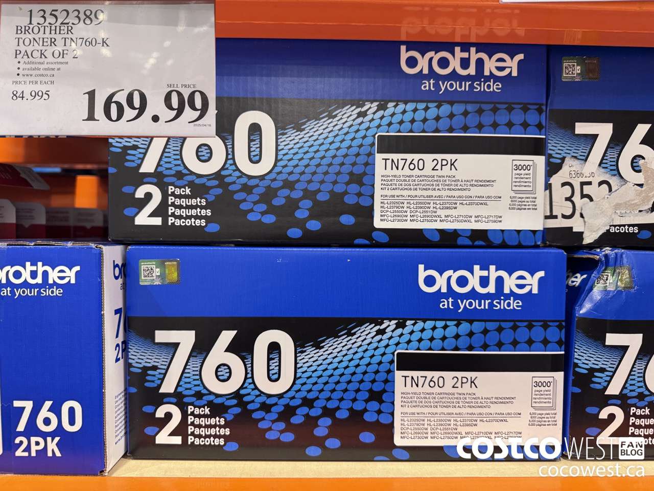1352389 BROTHER TONER TN760-K PACK OF 2 $169.99