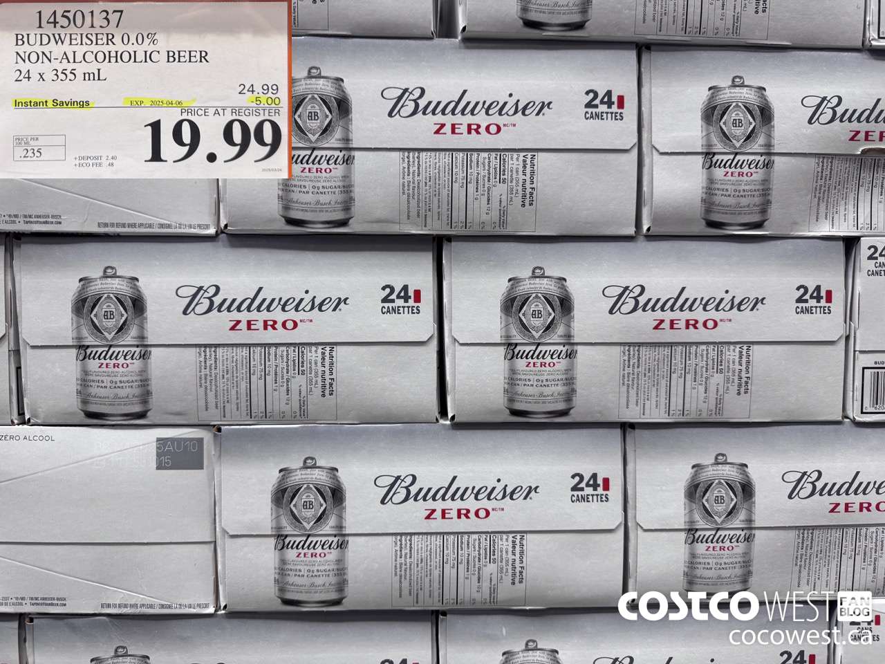 1450137 BUDWEISER 0.0% 24 x 355 mL ($5.00 INSTANT SAVINGS EXPIRES ON 2025-04-06) $19.99