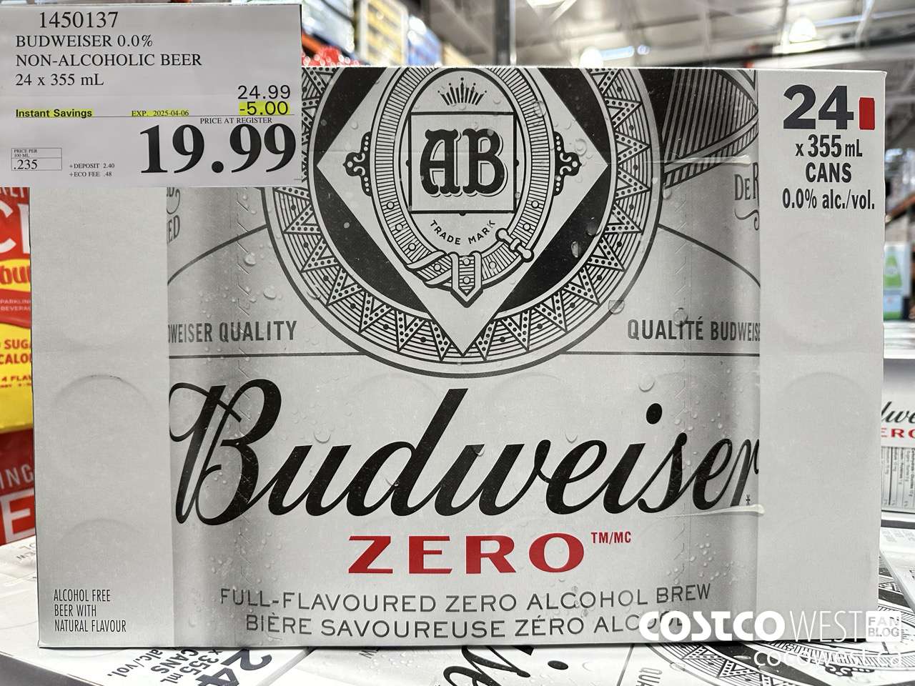 1450137 BUDWEISER 0.0% 24 x 355 mL ($5.00 INSTANT SAVINGS EXPIRES ON 2025-04-06) $19.99