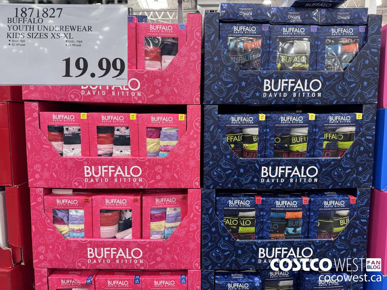 1871827 BUFFALO YOUTH UNDERWEAR KIDS SIZES XS-XL $19.99