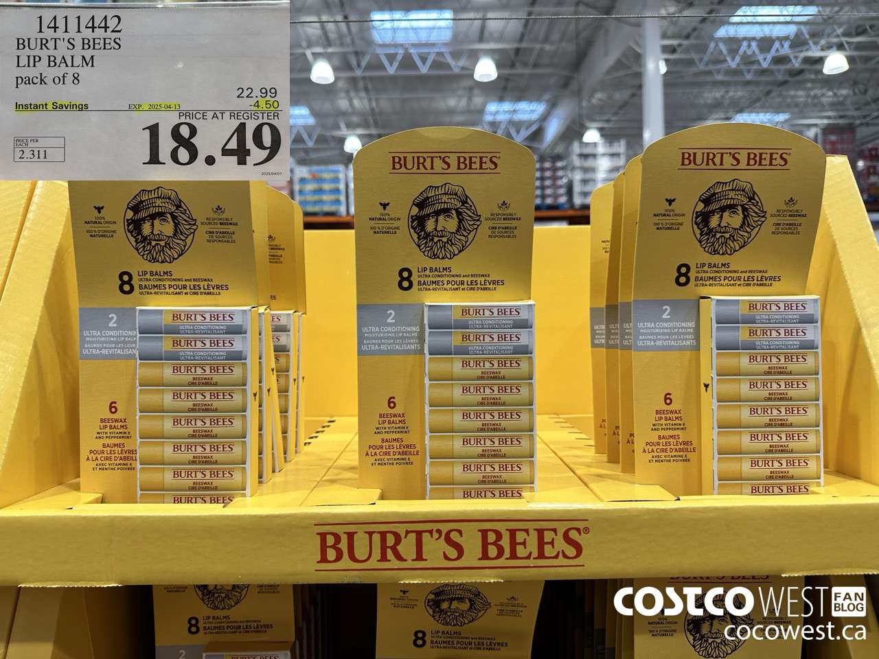 1411442 BURT'S BEES LIP BALM PACK OF 8 ($4.50 INSTANT SAVINGS EXPIRES ON 2025-04-13) $18.49