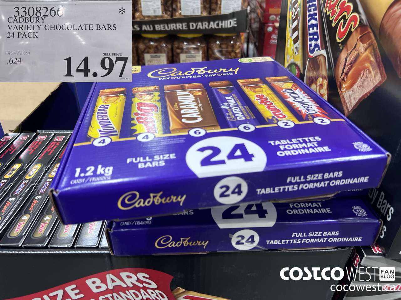 3308266 CADBURY VARIETY CHOCOLATE BARS 24 PACK $14.97