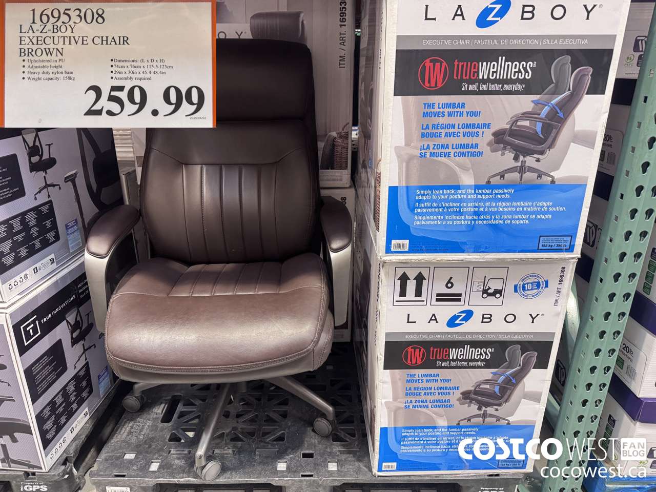 1695308 CALIZ LA-Z-BOY EXECUTIVE CHAIR BROWN $259.99