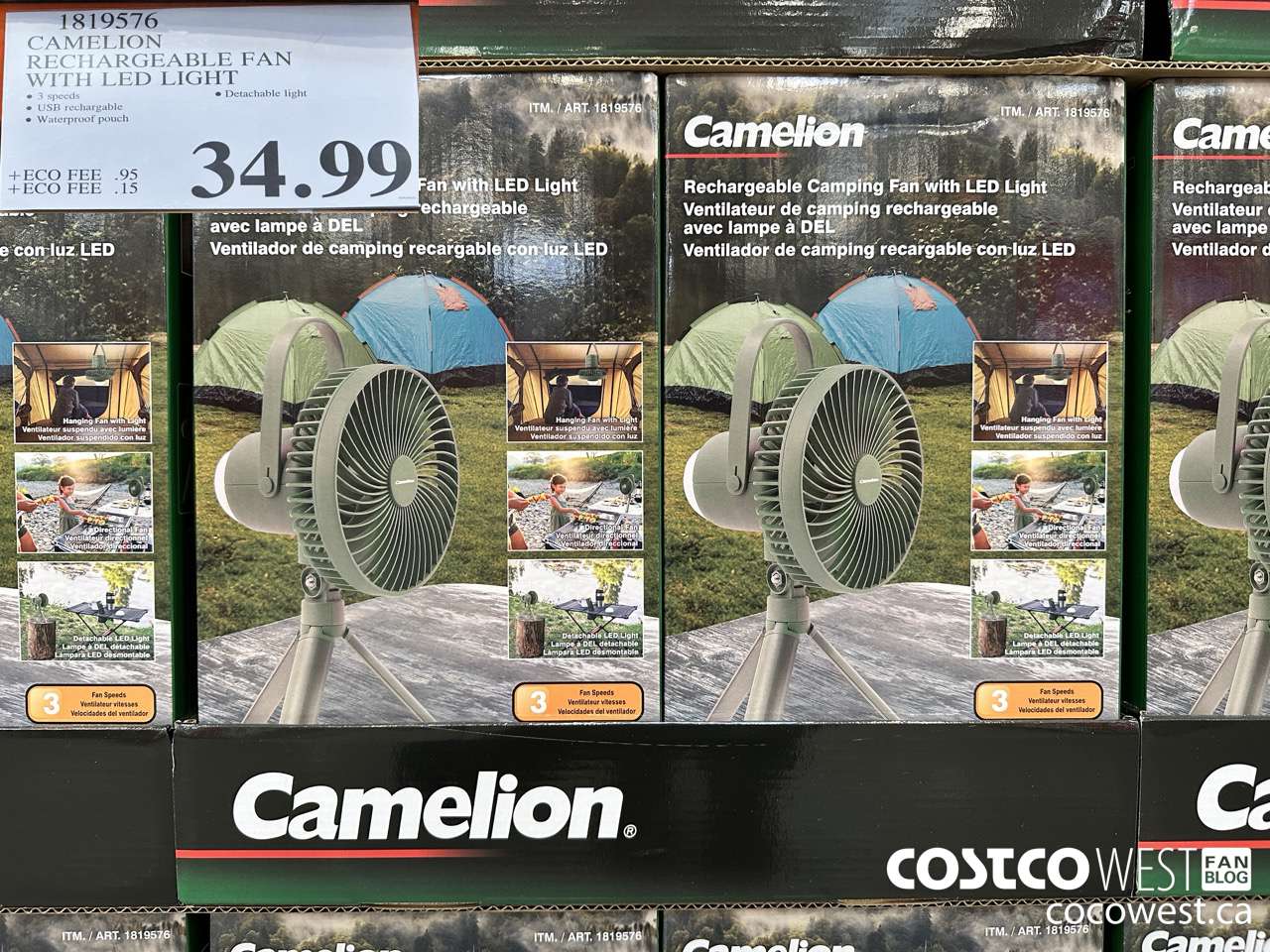 1819576 CAMELION RECHARGEABLE FAN WITH LED LIGHT $34.99