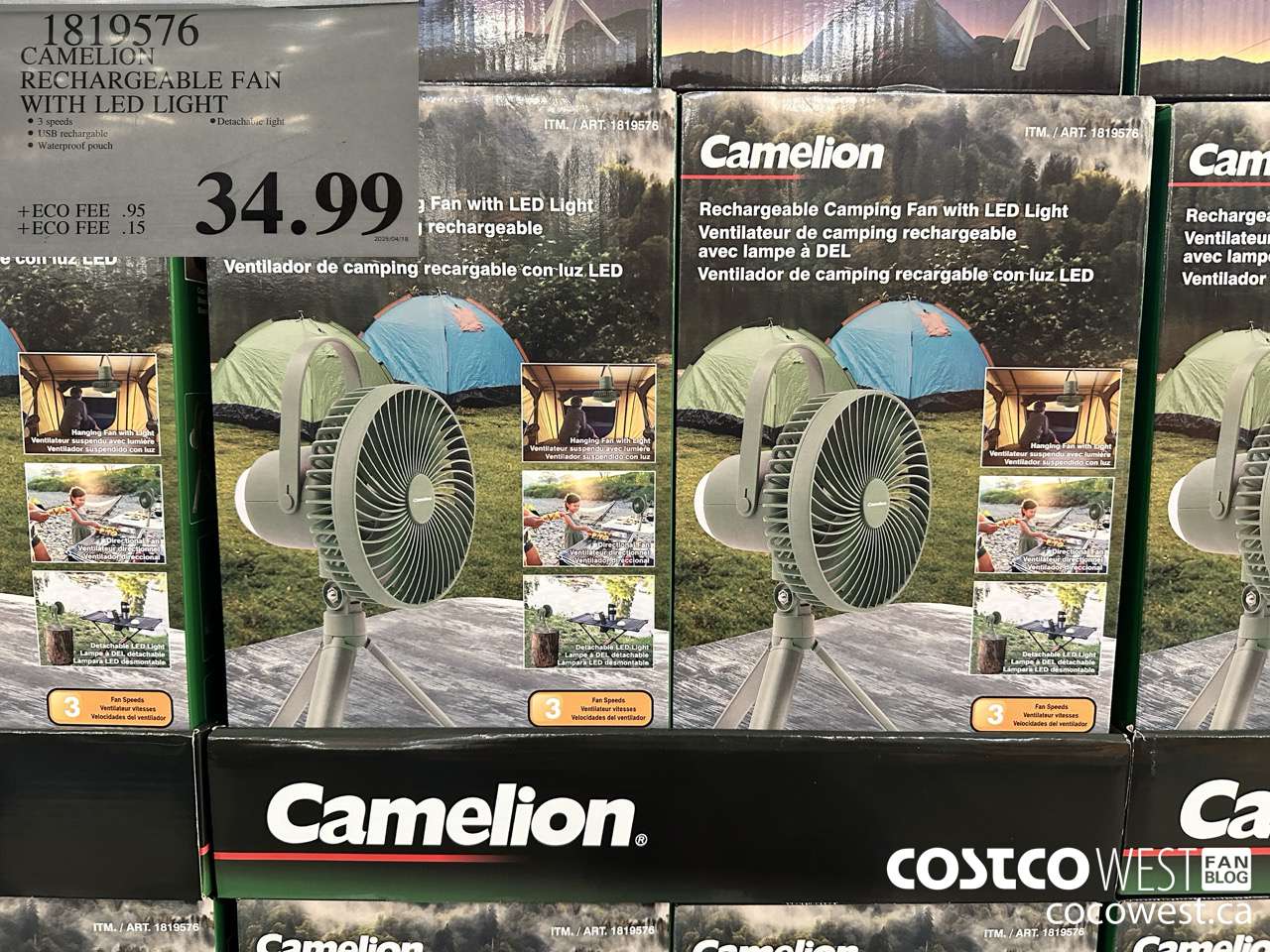 1819576 CAMELION RECHARGEABLE FAN WITH LED LIGHT $34.99