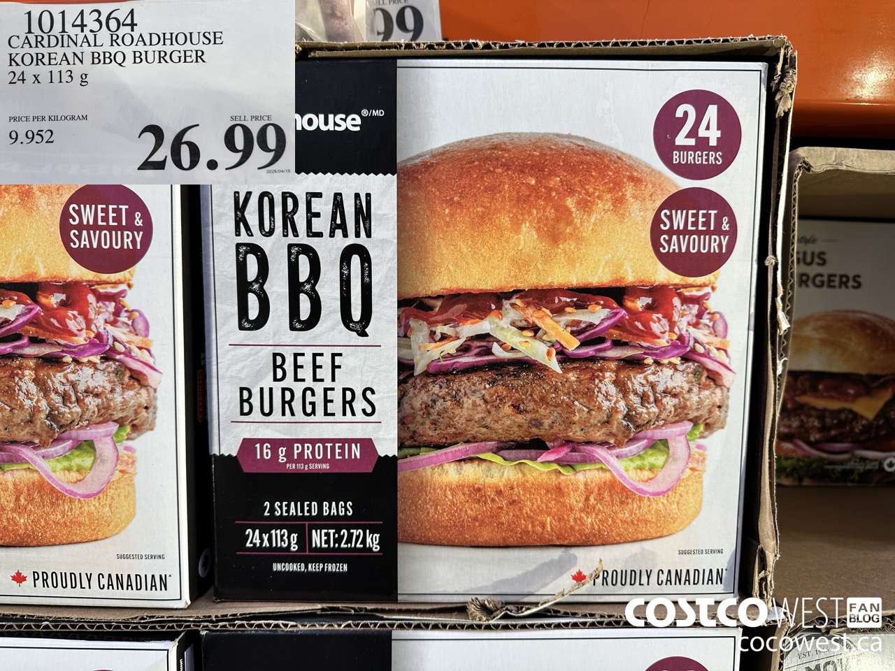 1014364 CARDINAL ROADHOUSE KOREAN BBQ BURGER 24 X 113G $26.99