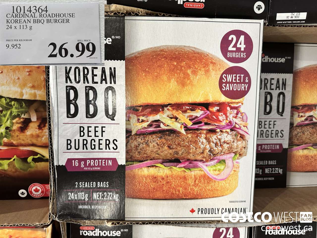 1014364 CARDINAL ROADHOUSE KOREAN BBQ BURGER 24 X 113G $26.99