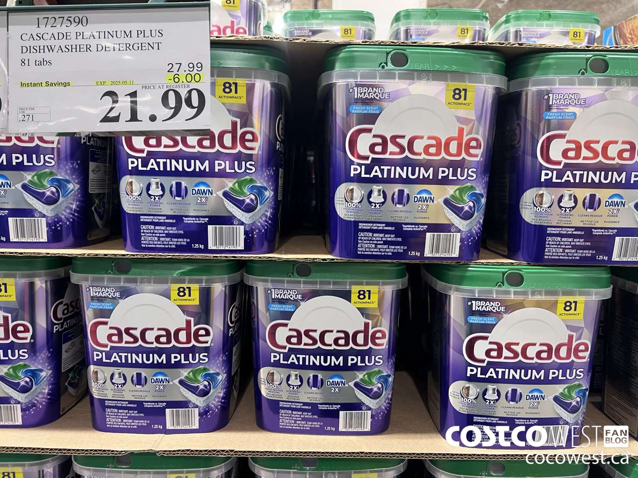 1727590 CASCADE PLATINUM PLUS DISHWASHER DETERGENT 81 TABS ($6.00 INSTANT SAVINGS EXPIRES ON 2025-05-11) $21.99