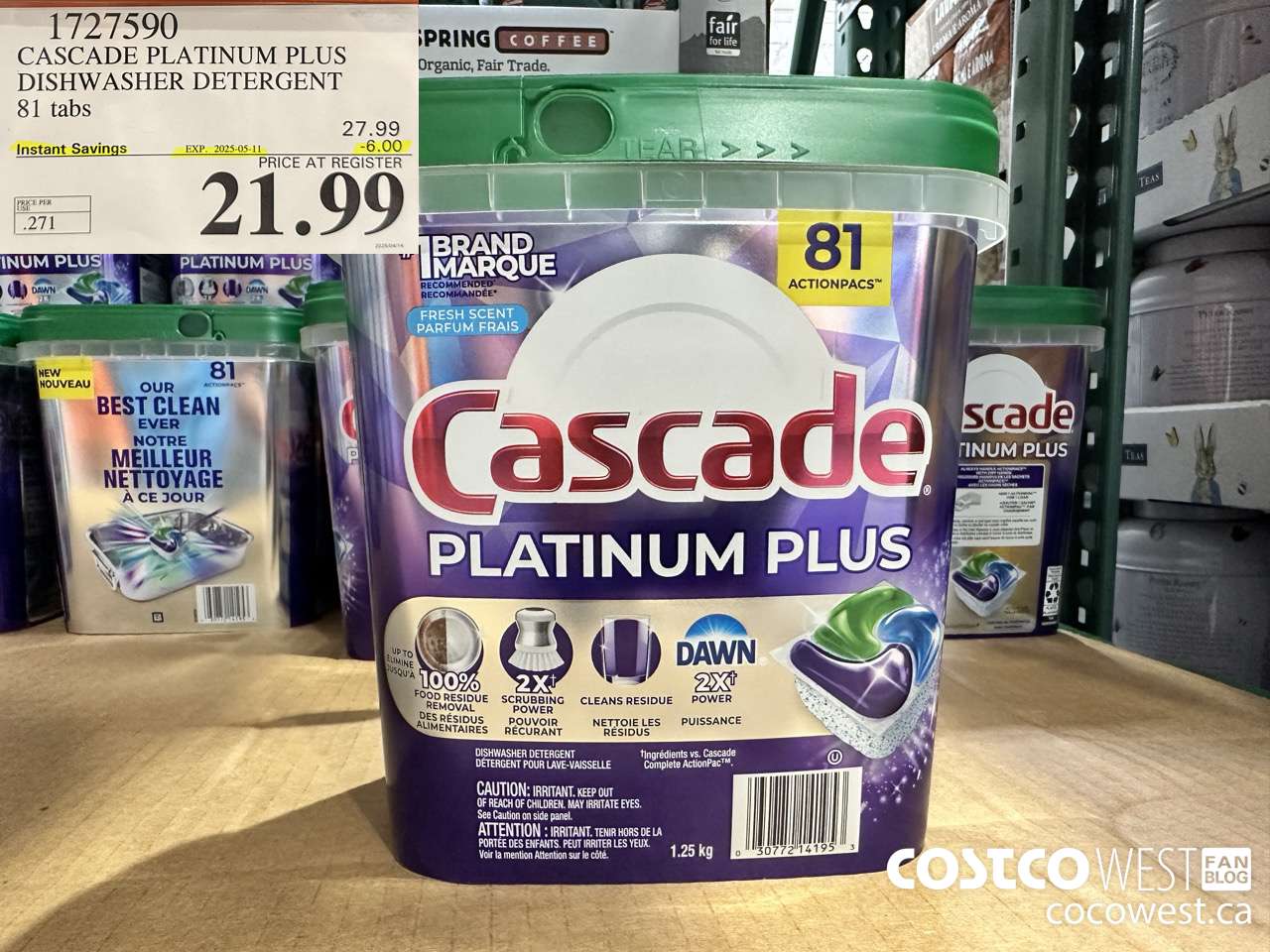 1727590 CASCADE PLATINUM PLUS DISHWASHER DETERGENT 81 TABS ($6.00 INSTANT SAVINGS EXPIRES ON 2025-05-11) $21.99