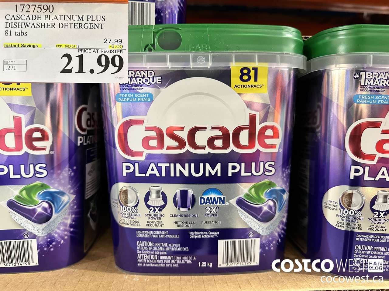 1727590 CASCADE PLATINUM PLUS DISHWASHER DETERGENT 81 TABS ($6.00 INSTANT SAVINGS EXPIRES ON 2025-05-11) $21.99