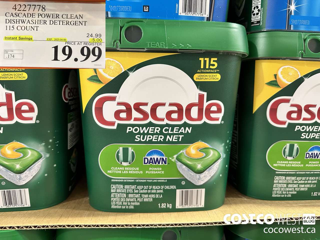 4227778 CASCADE POWER CLEAN DISHWASHER DETERGENT 115 COUNT ($5.00 INSTANT SAVINGS EXPIRES ON 2025-04-06) $19.99