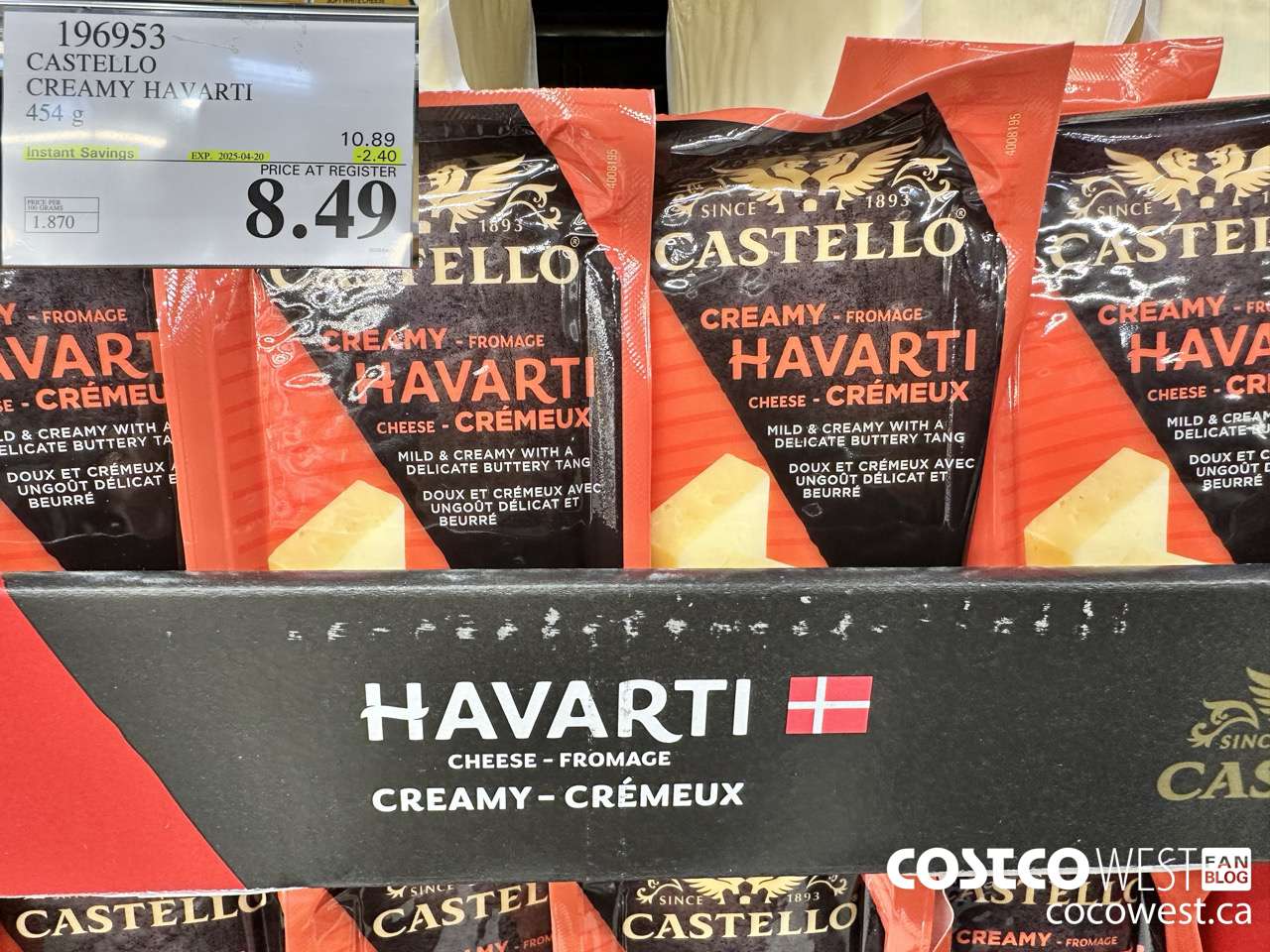 196953 CASTELLO CREAMY HAVARTI 454 g ($2.40 INSTANT SAVINGS EXPIRES ON 2025-04-20) $8.49