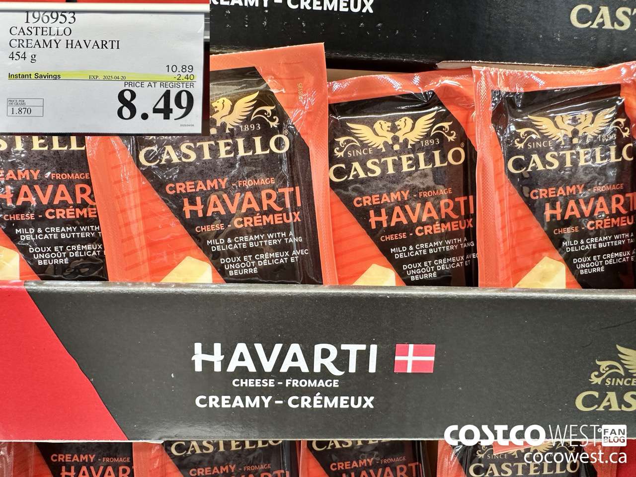 196953 CASTELLO CREAMY HAVARTI 454 g ($2.40 INSTANT SAVINGS EXPIRES ON 2025-04-20) $8.49