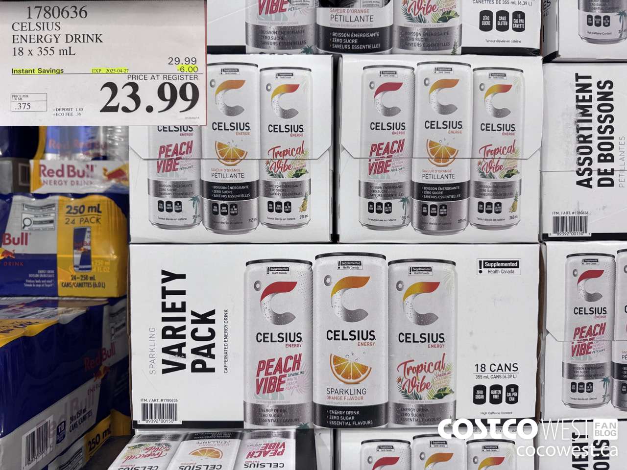 1780636 CELSIUS ENERGY DRINK 18 X 355 ML ($6.00 INSTANT SAVINGS EXPIRES ON 2025-04-27) $23.99