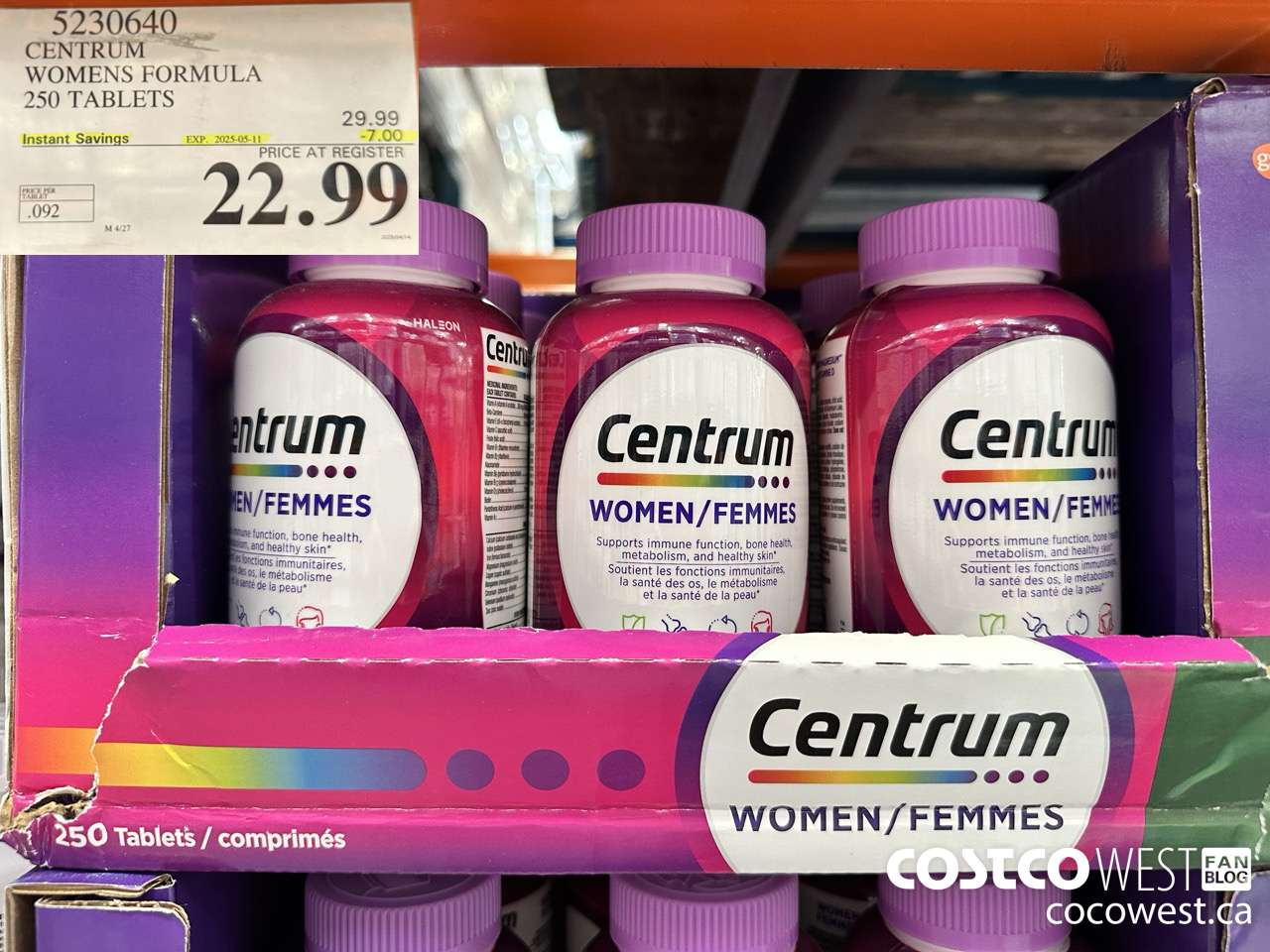 5230640 CENTRUM WOMEN 250 TABLETS ($7.00 INSTANT SAVINGS EXPIRES ON 2025-05-11) $22.99