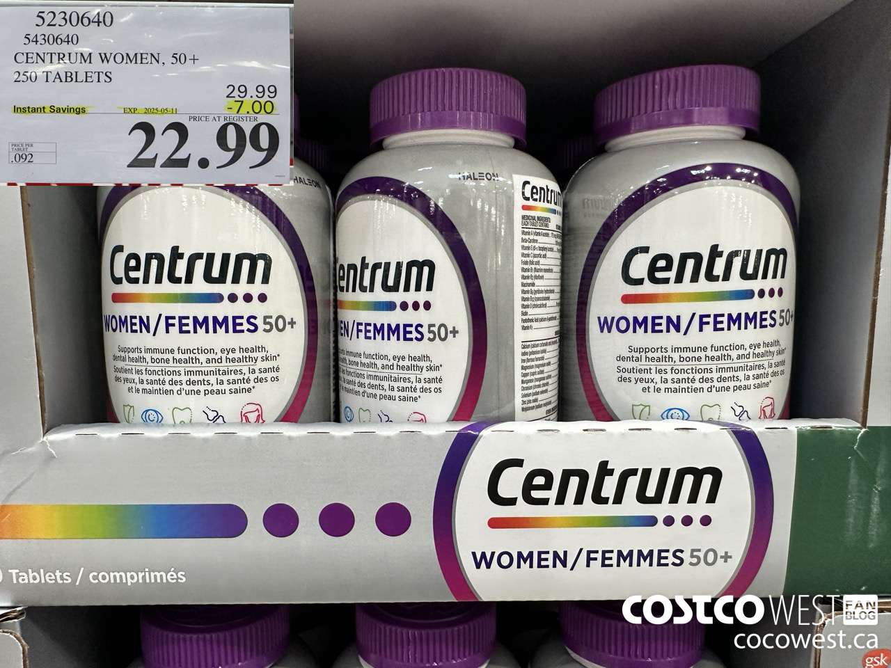 5230640 CENTRUM WOMEN 250 TABLETS ($7.00 INSTANT SAVINGS EXPIRES ON 2025-05-11) $22.99