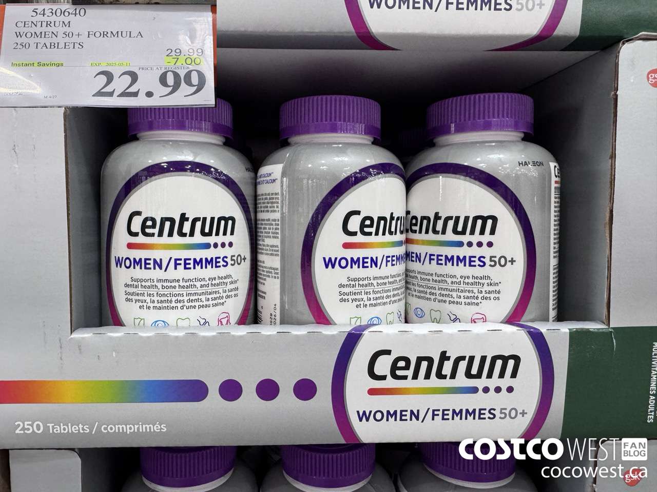5430640 CENTRUM WOMEN 50+ 250 TABLET ($7.00 INSTANT SAVINGS EXPIRES ON 2025-05-11) $22.99