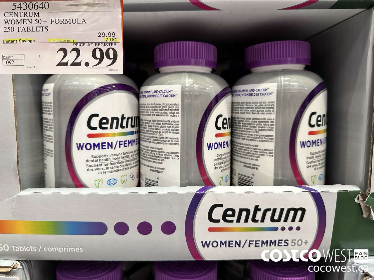 5430640 CENTRUM WOMEN 50+ 250 TABLET ($7.00 INSTANT SAVINGS EXPIRES ON 2025-05-11) $22.99
