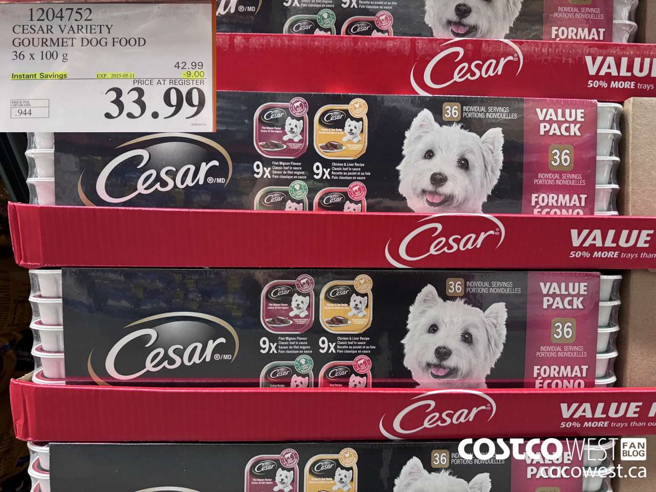 1204752 CESAR VARIETY GOURMET DOG FOOD 36 x 100 g ($9.00 INSTANT SAVINGS EXPIRES ON 2025-05-11) $33.99