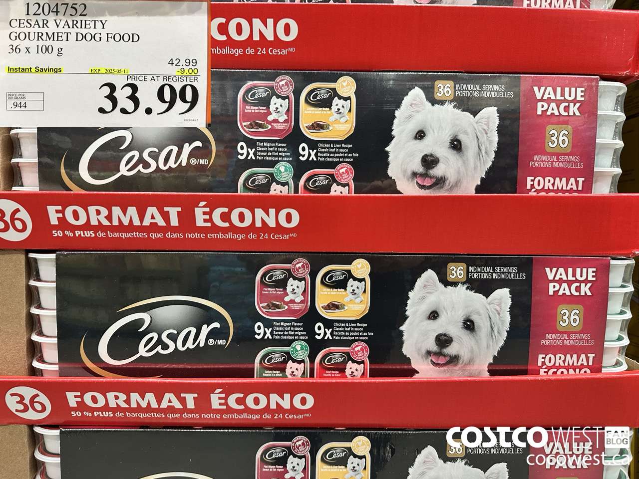 1204752 CESAR VARIETY GOURMET DOG FOOD 36 x 100 g ($9.00 INSTANT SAVINGS EXPIRES ON 2025-05-11) $33.99