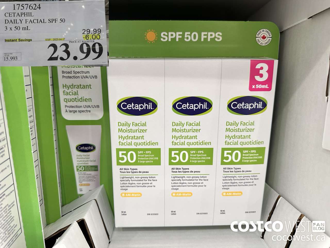 1757624 CETAPHIL DAILY FACIAL SPF 50 3 X 50ML ($6.00 INSTANT SAVINGS EXPIRES ON 2025-04-17) $23.99