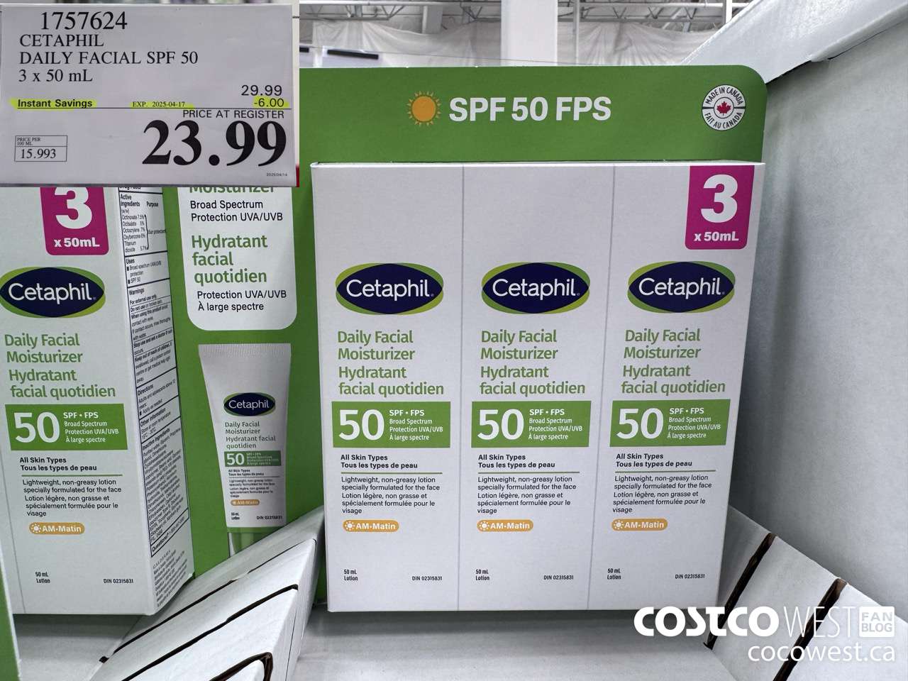 1757624 CETAPHIL DAILY FACIAL SPF 50 3 X 50ML ($6.00 INSTANT SAVINGS EXPIRES ON 2025-04-17) $23.99