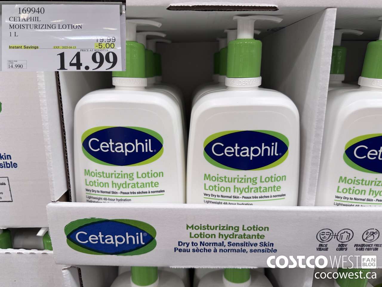 169940 CETAPHIL MOISTURIZING LOTION 1L ($5.00 INSTANT SAVINGS EXPIRES ON 2025-04-13) $14.99