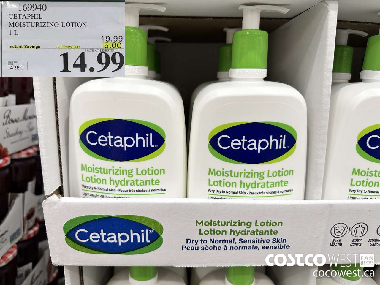 169940 CETAPHIL MOISTURIZING LOTION 1L ($5.00 INSTANT SAVINGS EXPIRES ON 2025-04-13) $14.99