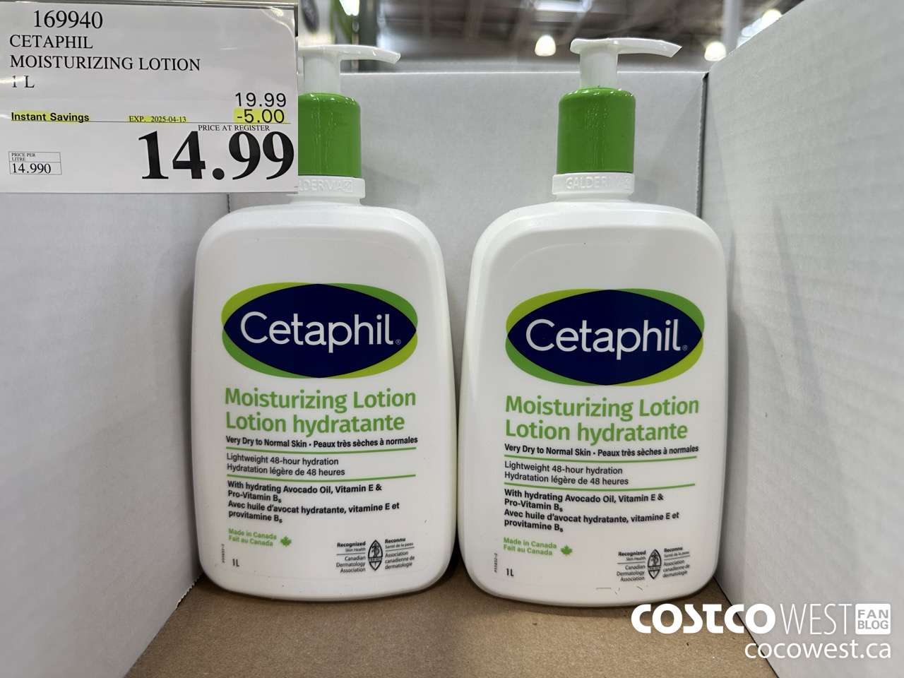 169940 CETAPHIL MOISTURIZING LOTION 1L ($5.00 INSTANT SAVINGS EXPIRES ON 2025-04-13) $14.99