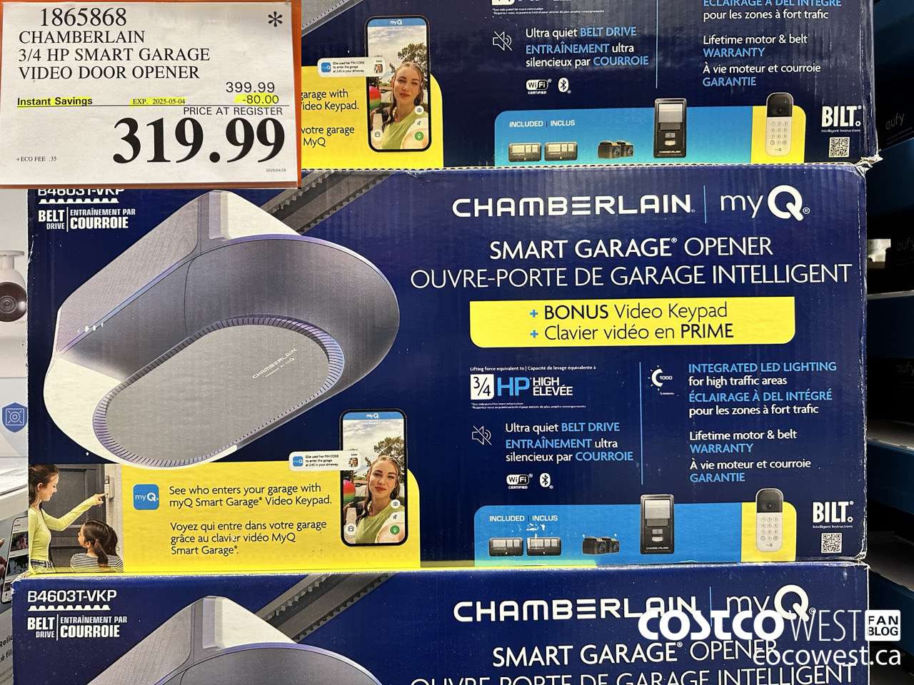 1865868 CHAMBERLAIN 3/4 HP SMART GARAGE VIDEO DOOR OPENER ($80.00 INSTANT SAVINGS EXPIRES ON 2025-05-04) $319.99