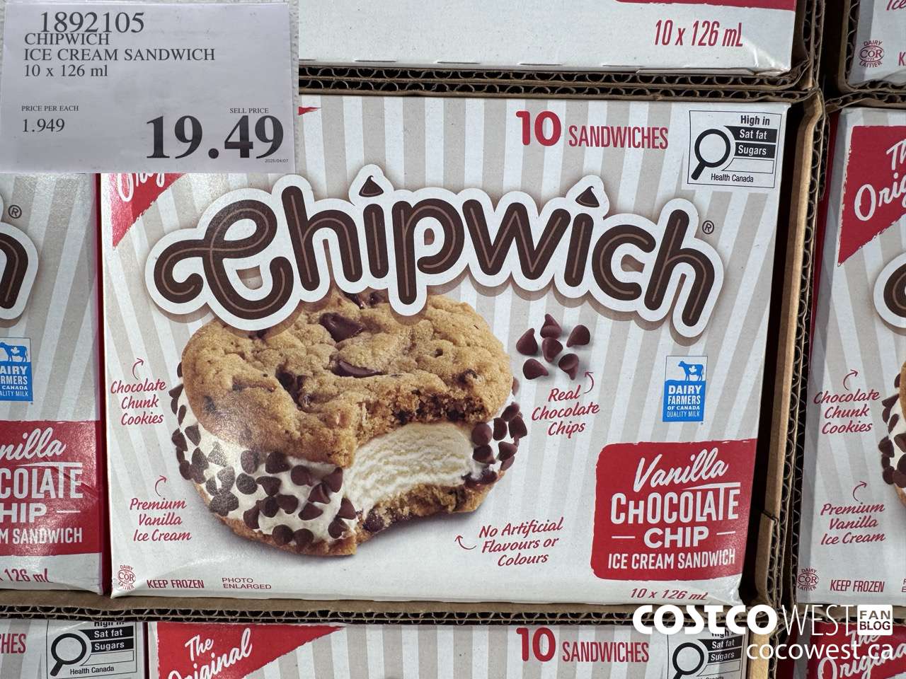 1892105 CHIPWICH ICE CREAM SANDWICH 10 X 126ML $19.49