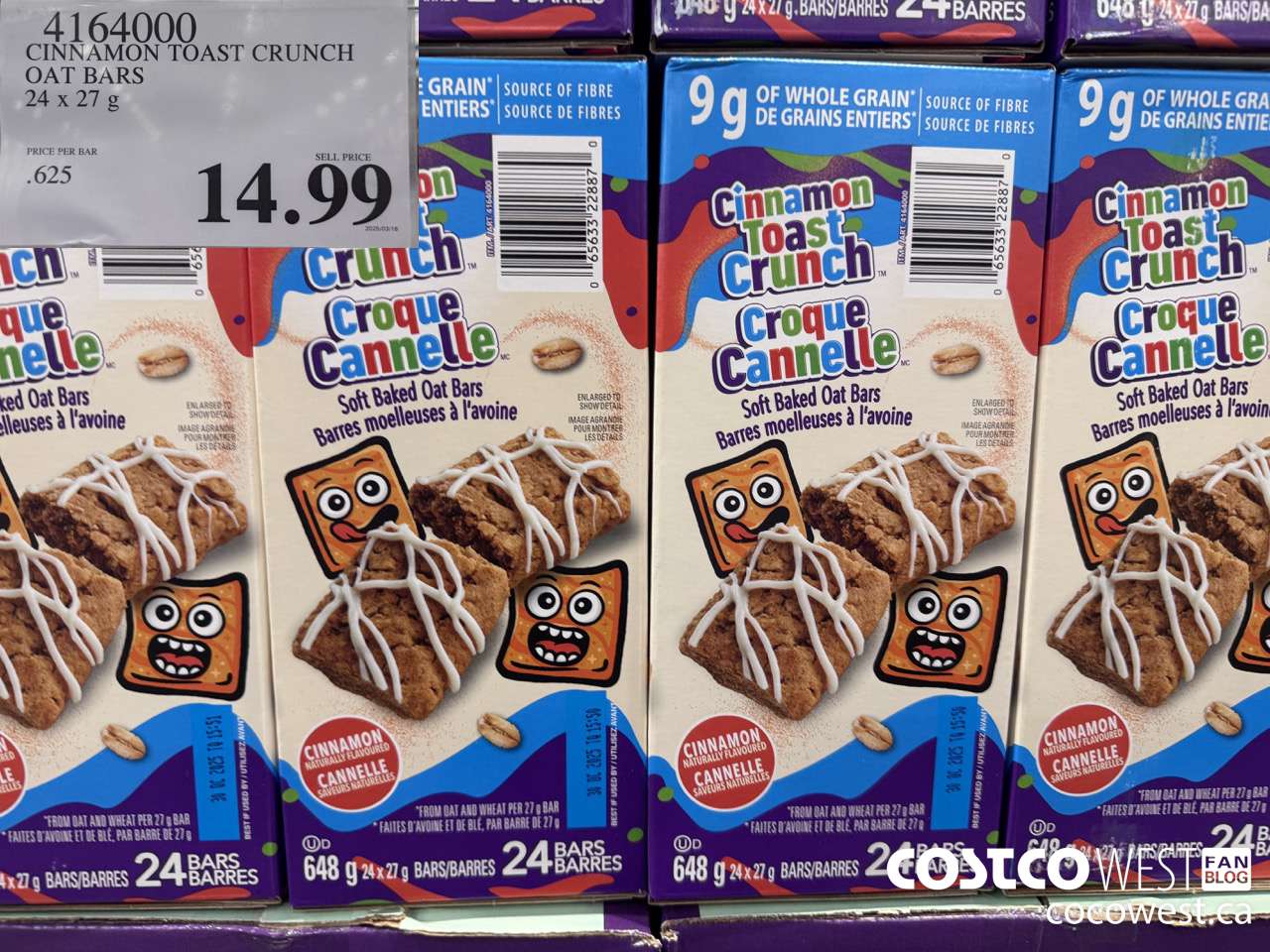 4164000 CINNAMON TOAST CRUNCH OAT BARS 24 X 27G $14.99