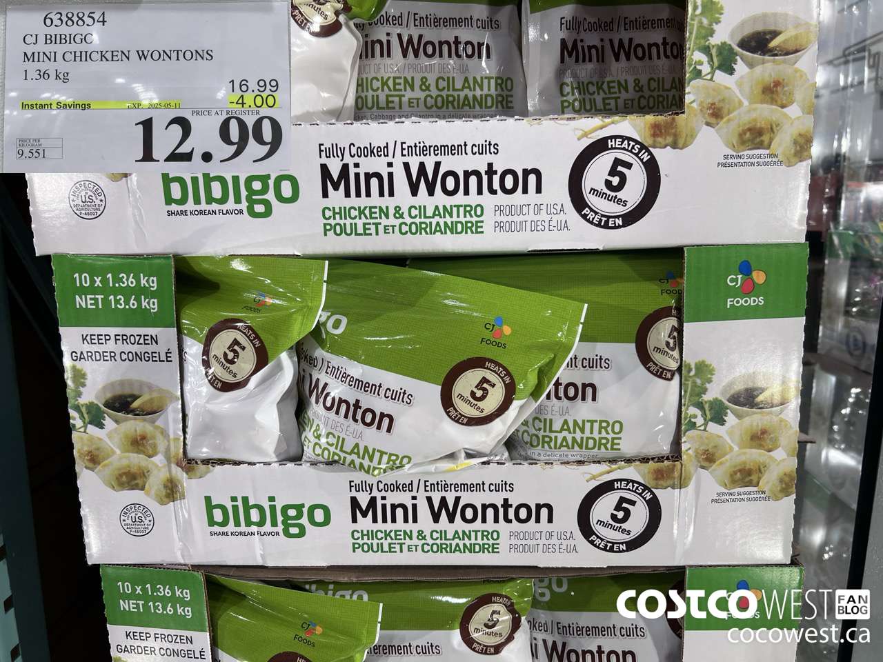 638854 CJ BIBIGO MINI CHICKEN WONTONS 1.36 KG ($4.00 INSTANT SAVINGS EXPIRES ON 2025-05-11) $12.99