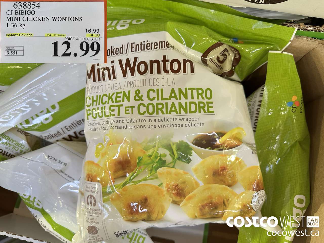 638854 CJ BIBIGO MINI CHICKEN WONTONS 1.36 KG ($4.00 INSTANT SAVINGS EXPIRES ON 2025-05-11) $12.99