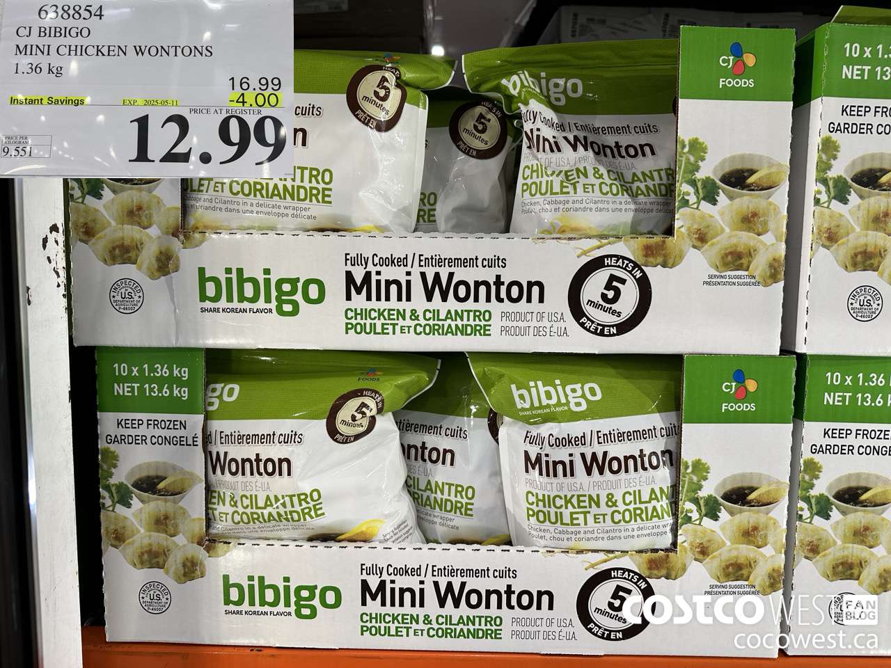 638854 CJ BIBIGO MINI CHICKEN WONTONS 1.36 KG ($4.00 INSTANT SAVINGS EXPIRES ON 2025-05-11) $12.99