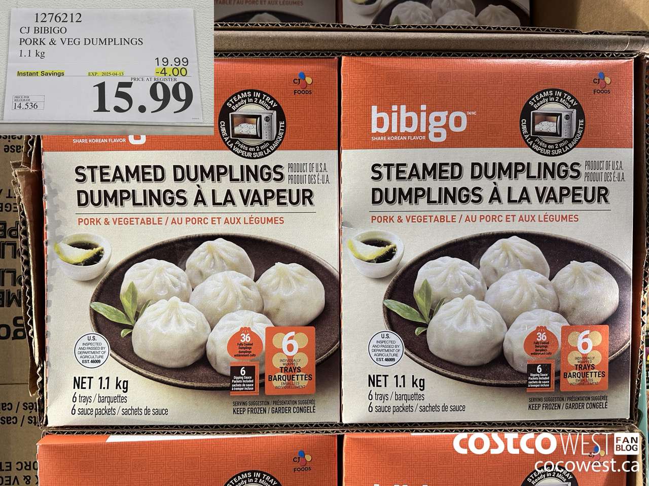 1276212 CJ BIBIGO PORK & VEG DUMPLINGS 1.1KG ($4.00 INSTANT SAVINGS EXPIRES ON 2025-04-13) $15.99