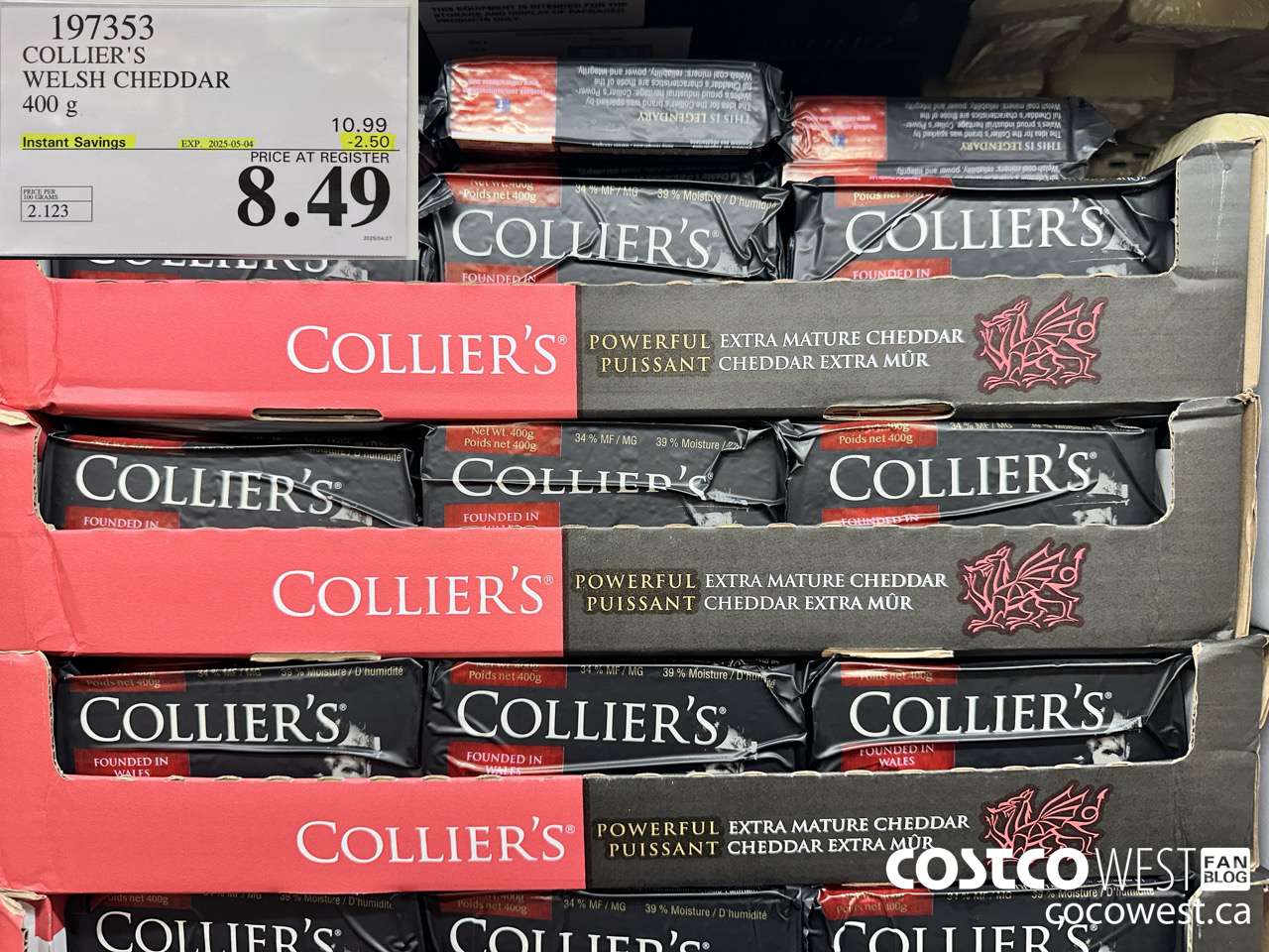 197353 COLLIER'S WELSH CHEDDAR 400 G ($2.50 INSTANT SAVINGS EXPIRES ON 2025-05-04) $8.49