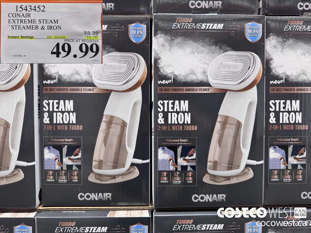 1543452 CONAIR TURBO EXTREME STEAM GARMENT STEAMER 2 IN 1 TURBO ($10.00 INSTANT SAVINGS EXPIRES ON 2025-04-06) $49.99