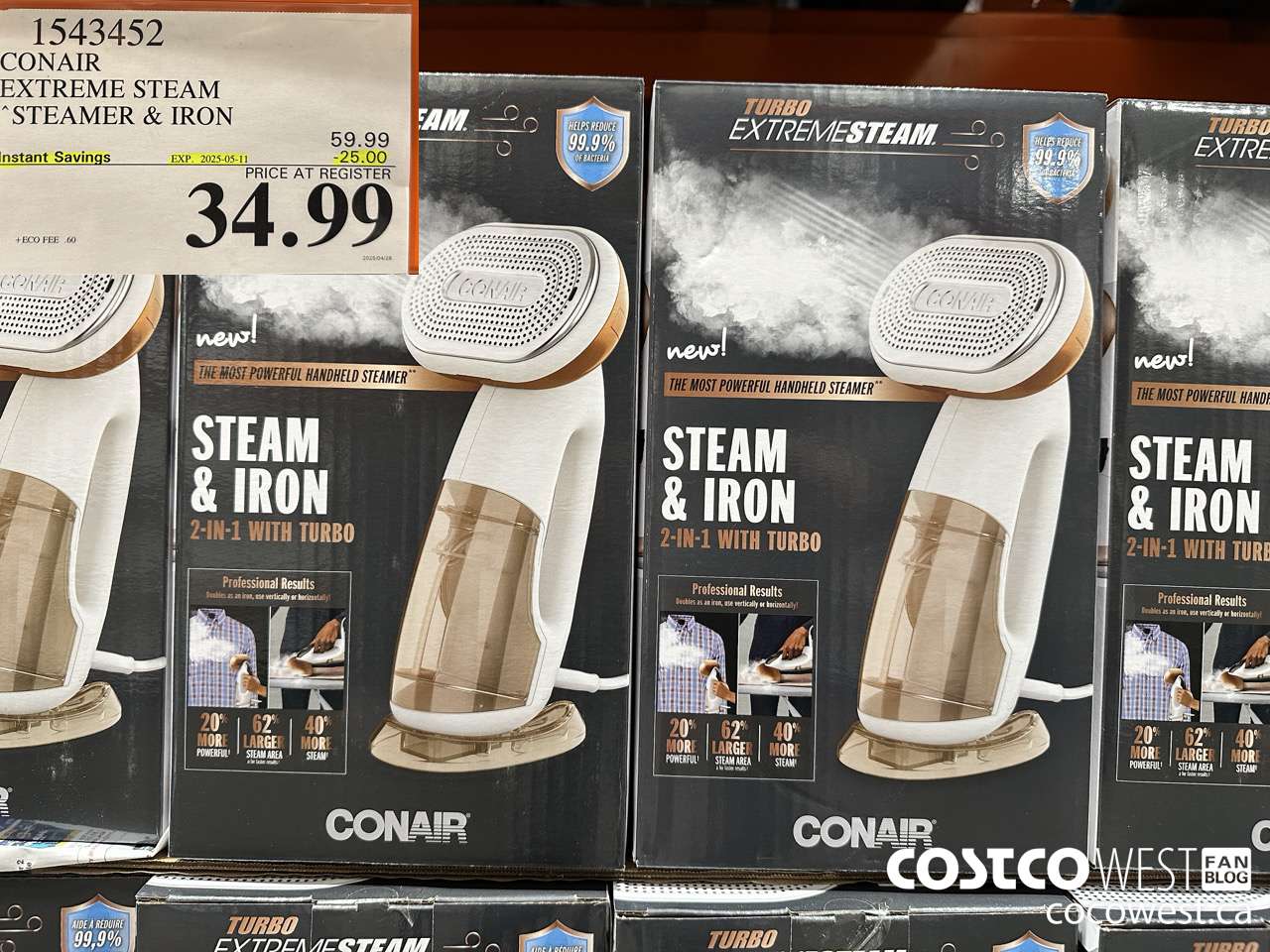 1543452 CONAIR TURBO EXTREME STEAM GARMENT STEAMER 2 IN 1 TURBO ($25.00 INSTANT SAVINGS EXPIRES ON 2025-05-11) $34.99