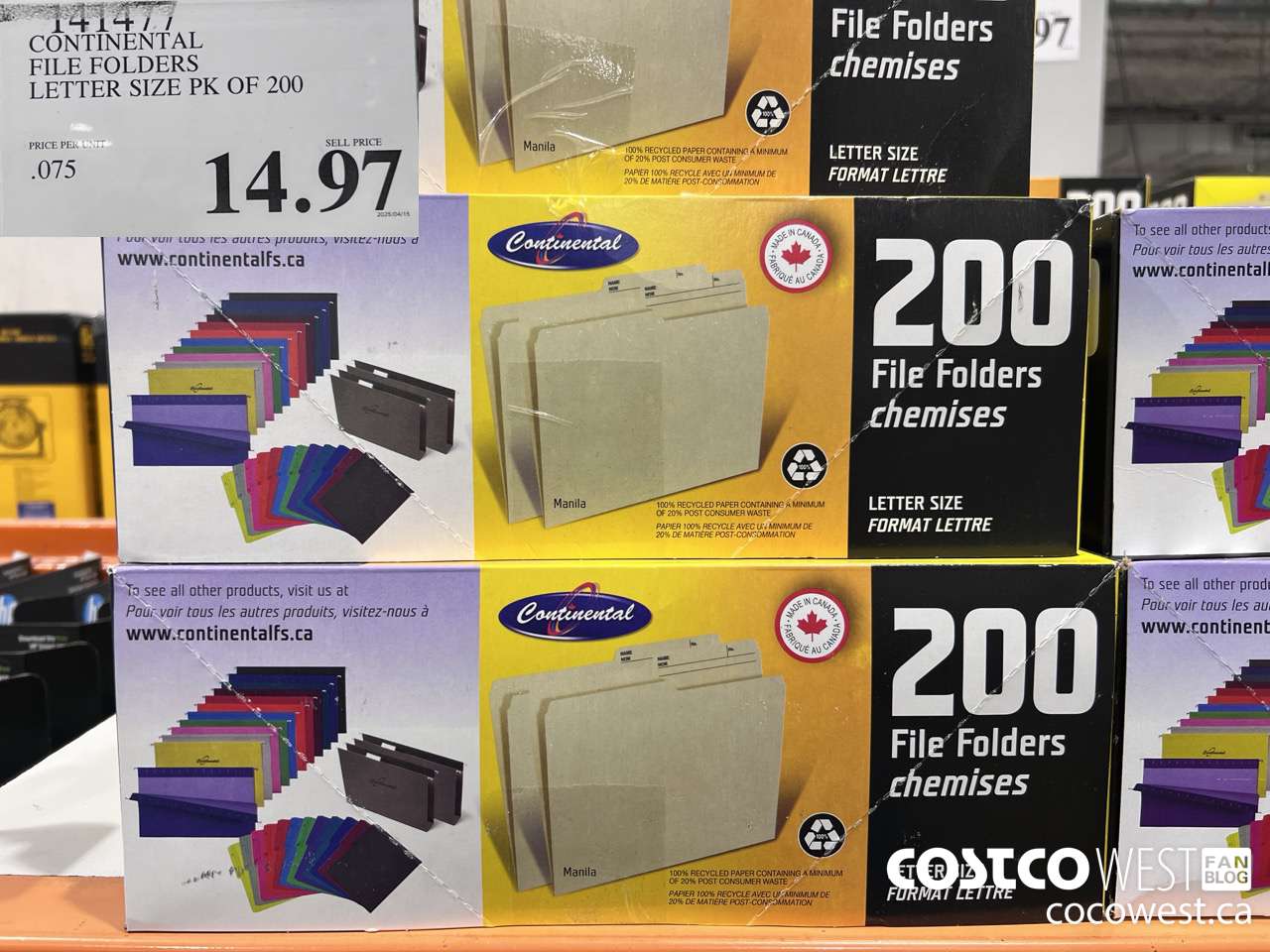 141477 CONTINENTAL FILE FOLDERS LETTER SIZE PK OF 200 $14.97