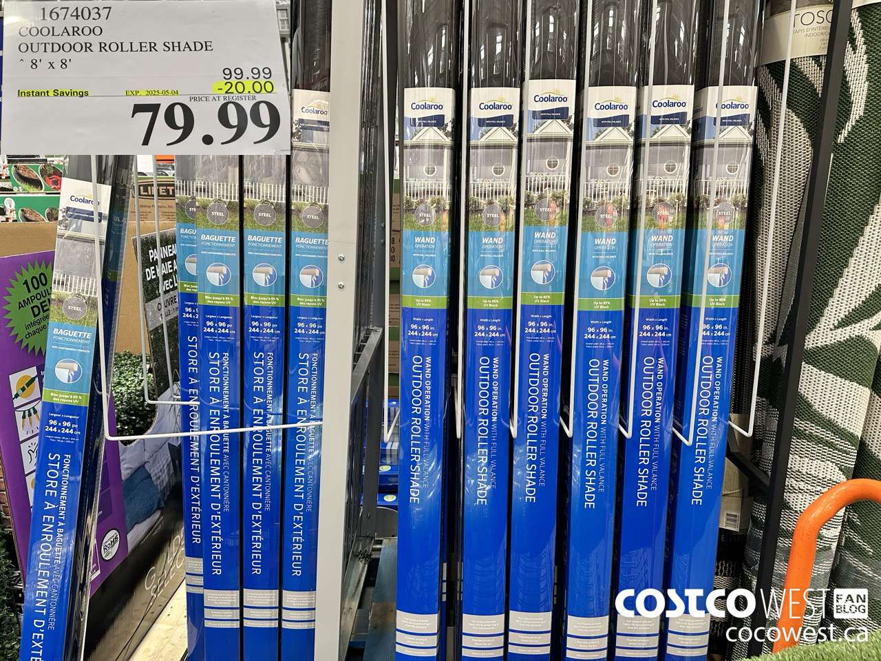 1674037 COOLAROO OUTDOOR ROLLER SHADE 8' X 8' ($20.00 INSTANT SAVINGS EXPIRES ON 2025-05-04) $79.99