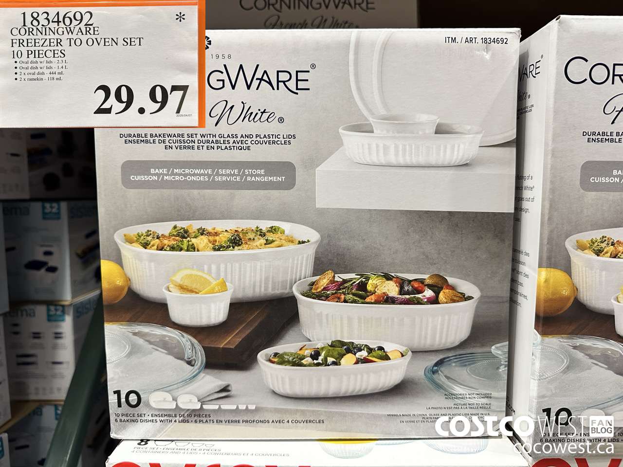 1834692 CORNINGWARE FREEZER TO OVEN SET 10 PIECES $29.97