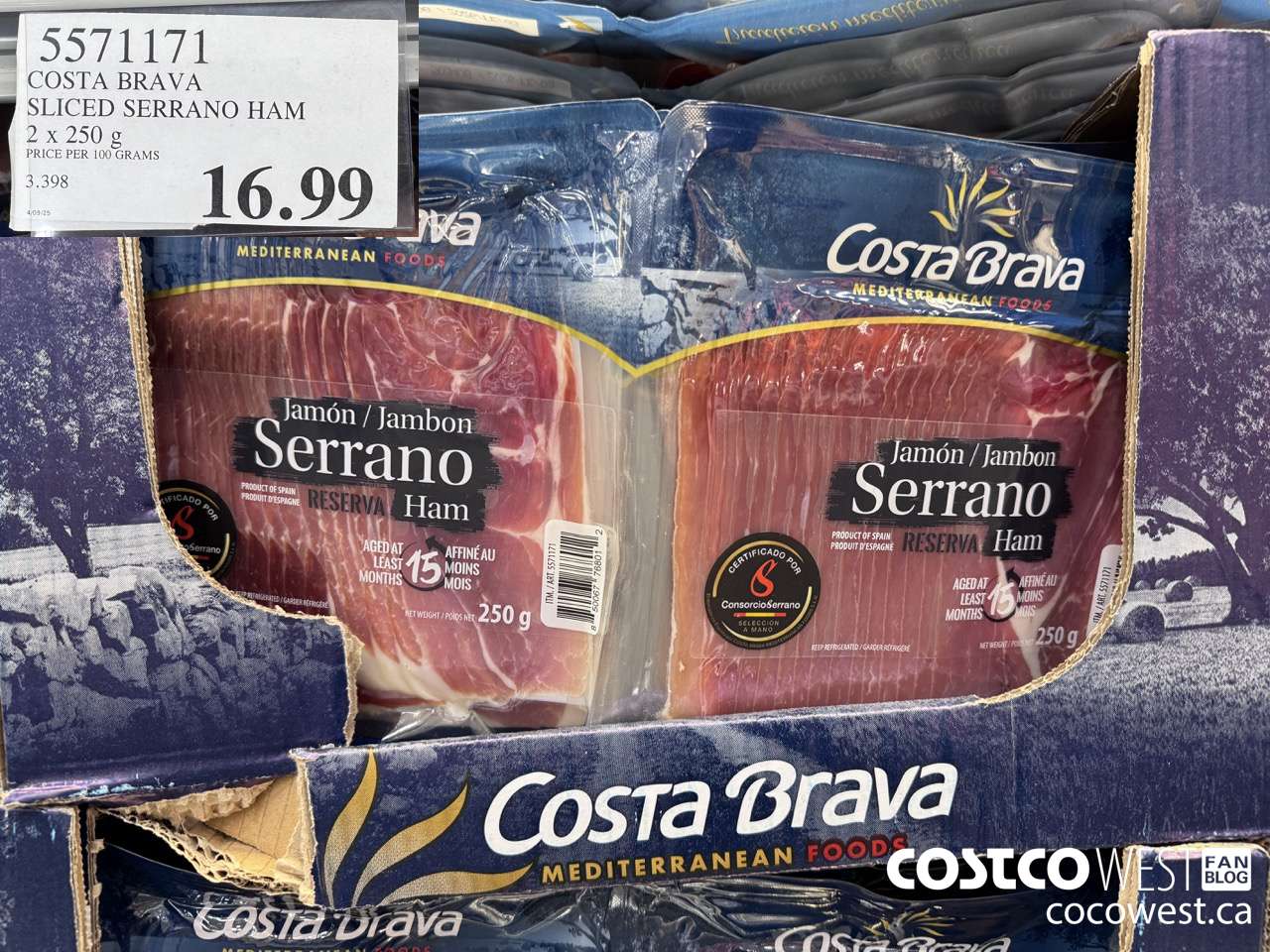 5571171 COSTA BRAVA SLICED SERRANO HAM 2 X 250G $16.99