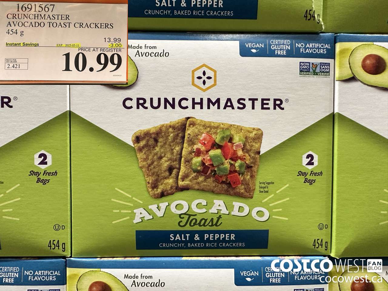 1691567 CRUNCHMASTER AVOCADO TOAST CRACKERS 454G ($3.00 INSTANT SAVINGS EXPIRES ON 2025-05-11) $10.99