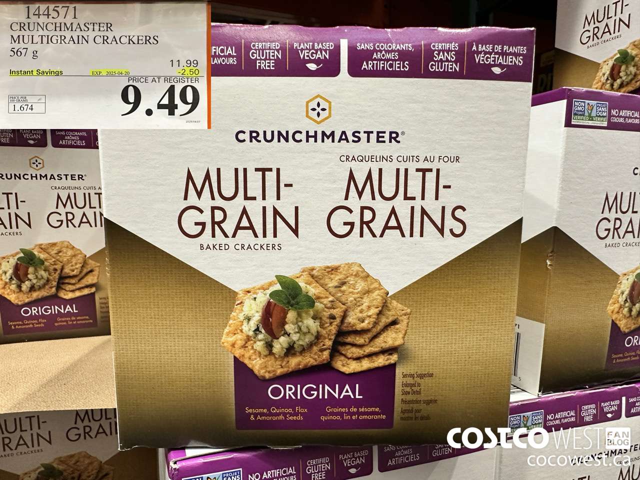 144571 CRUNCHMASTER MULTIGRAIN CRACKERS 567 G ($2.50 INSTANT SAVINGS EXPIRES ON 2025-04-20) $9.49