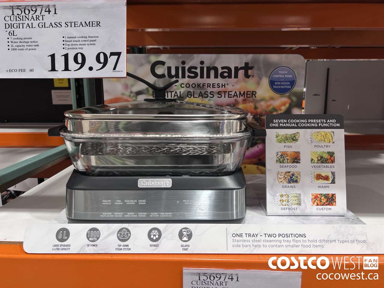 1569741 CUISINART DIGITAL GLASS STEAMER 6L $119.97