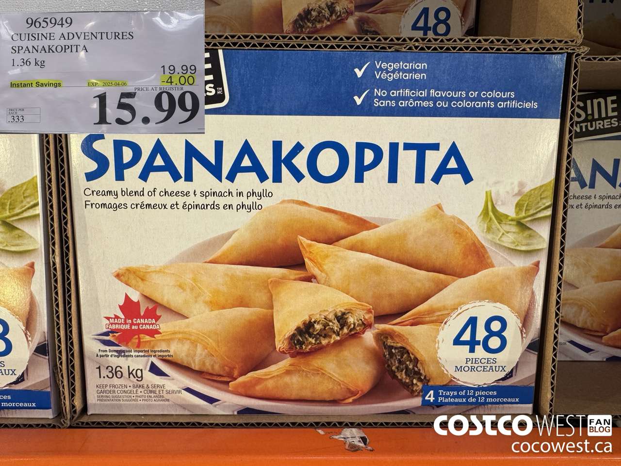965949 CUISINE ADVENTURES SPANAKOPITA 1.36 kg ($4.00 INSTANT SAVINGS EXPIRES ON 2025-04-06) $15.99